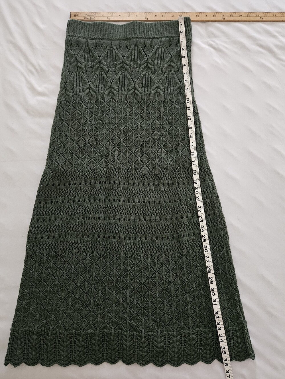 House of Harlow 1960 Crochet Knit Midi Skirt Dark Green Cotton Blend Small - Picture 9 of 9